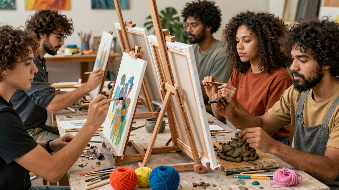 People creating art in a bright, inspiring studio.