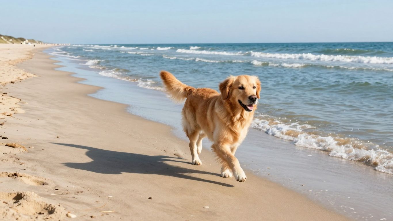 Hond rent op het strand van Bloemendaal aan Zee