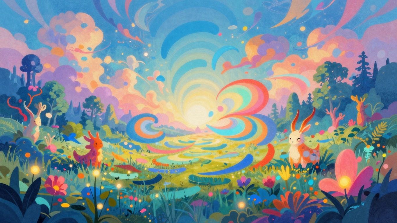 Abstract art transforming from text to visual elements.