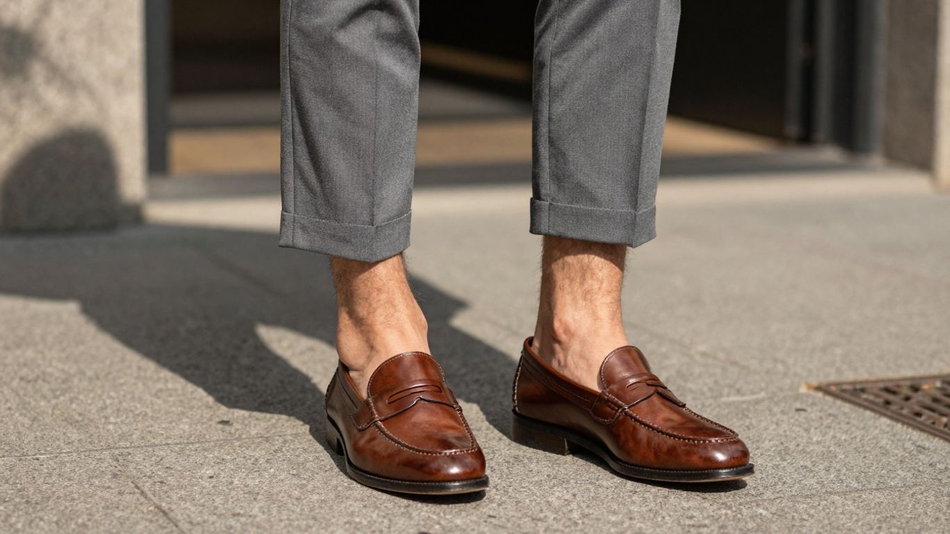 Penny loafers paired with shorts for summer style.