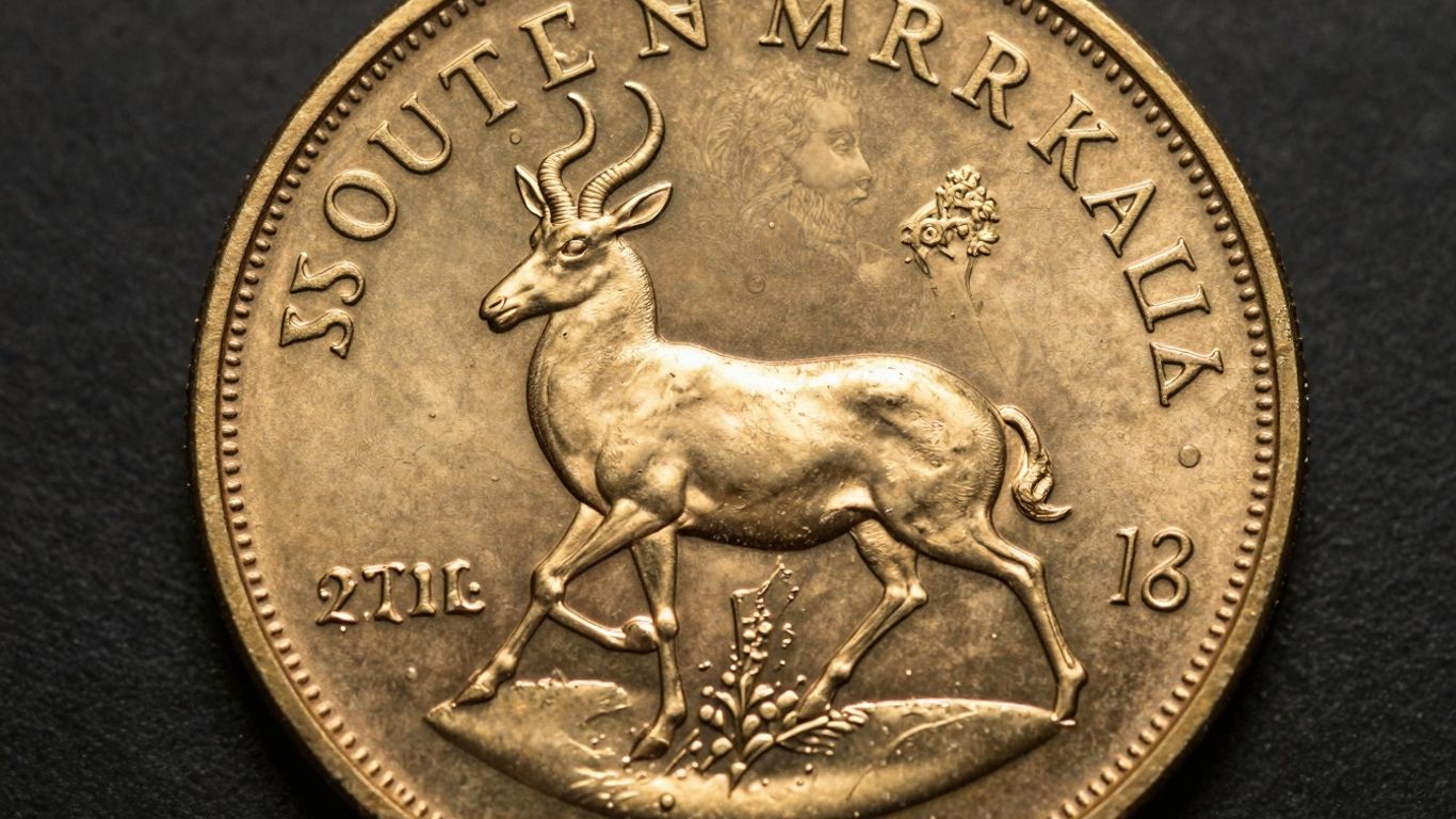 Gold Krugerrand coin with springbok detail