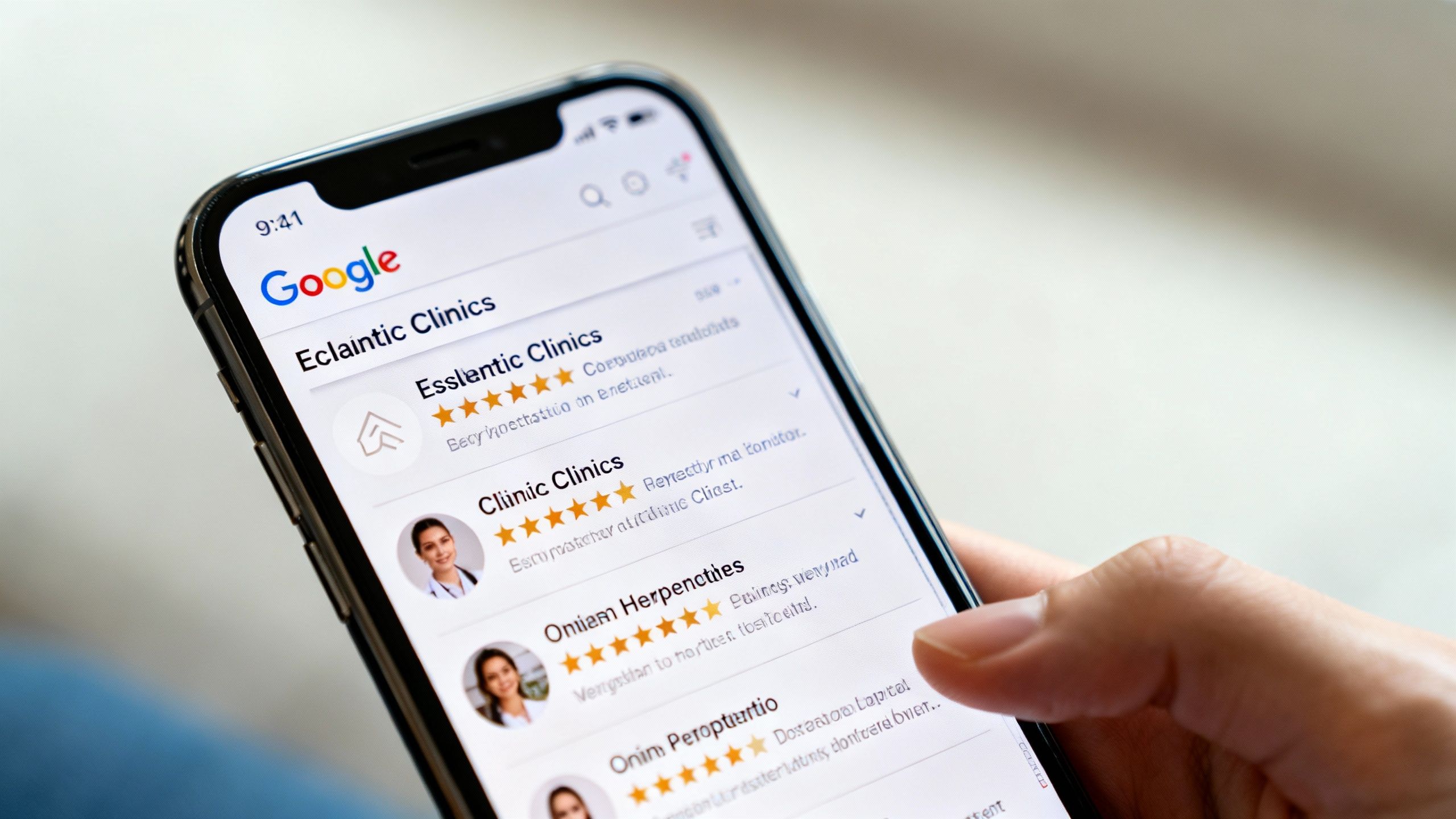 Google search results for aesthetic clinics with reviews.
