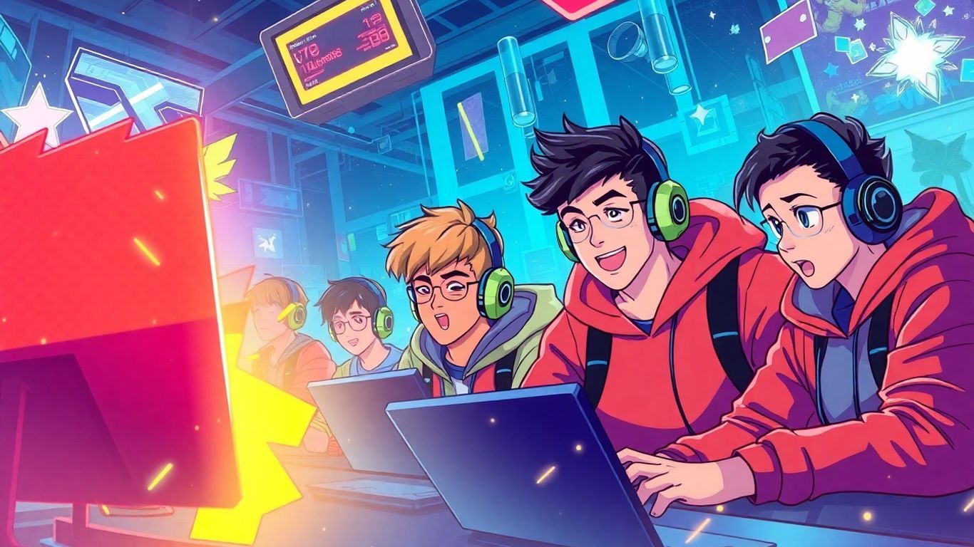 Young people playing video games competitively