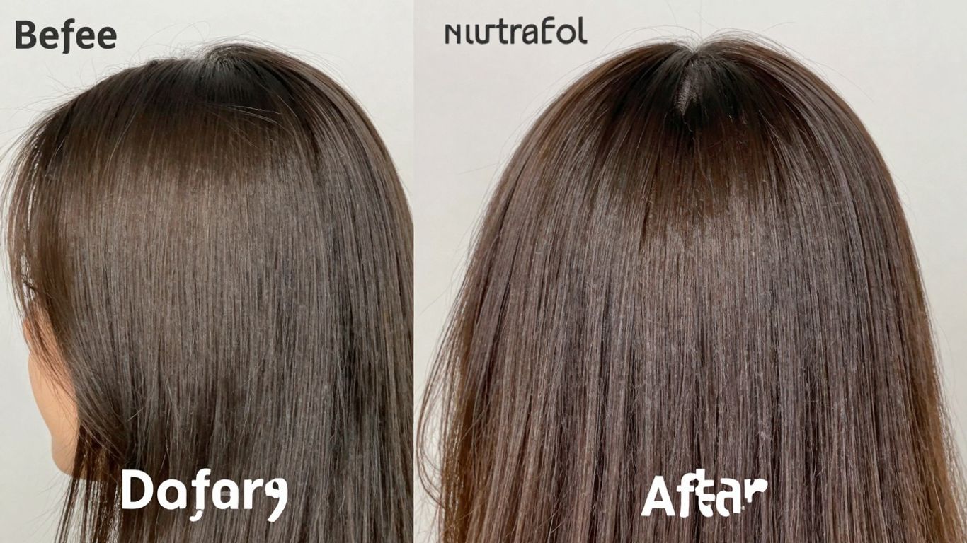 Woman's hair before and after Nutrafol treatment.