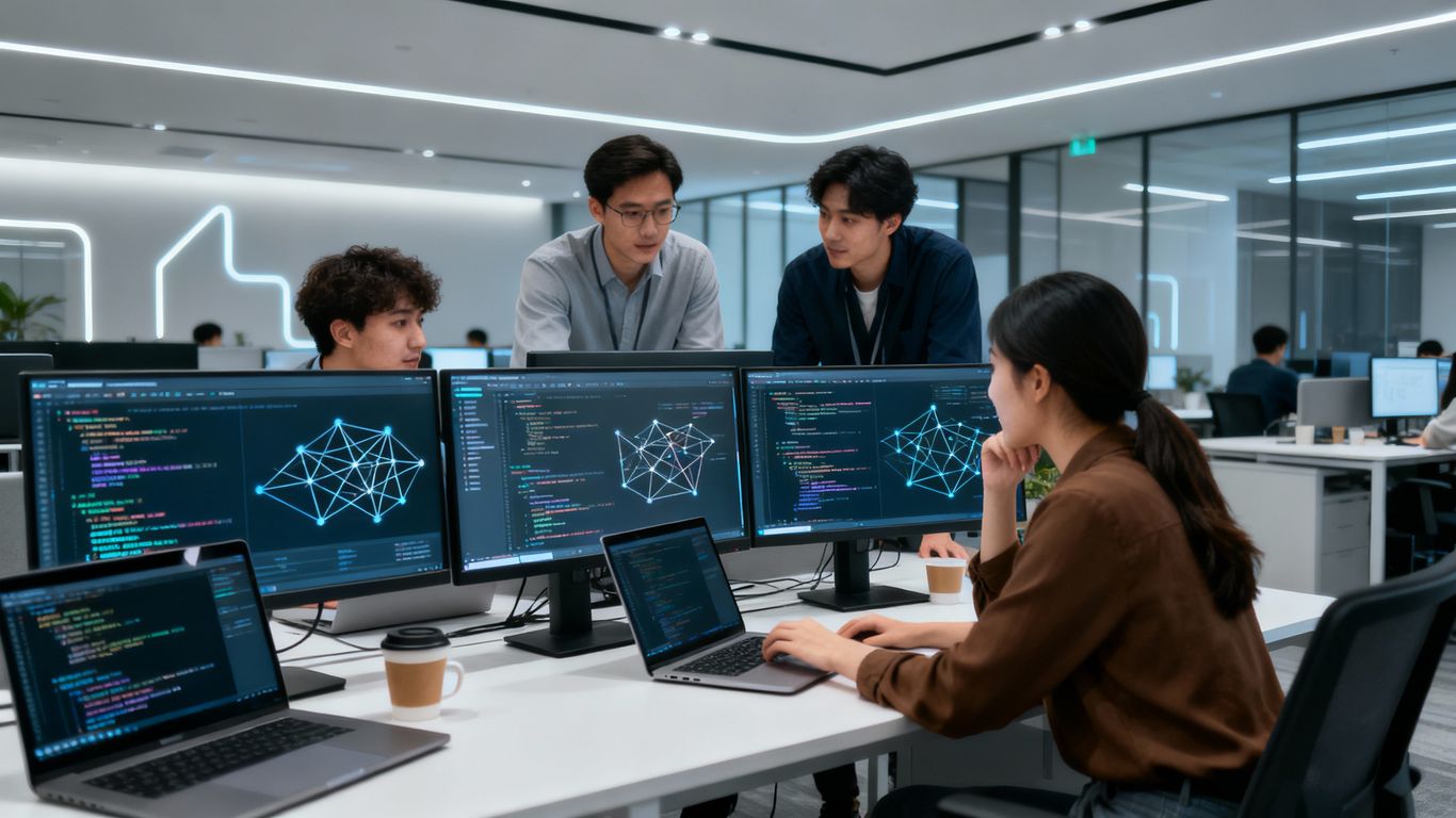 IT professionals working in a modern office setting.