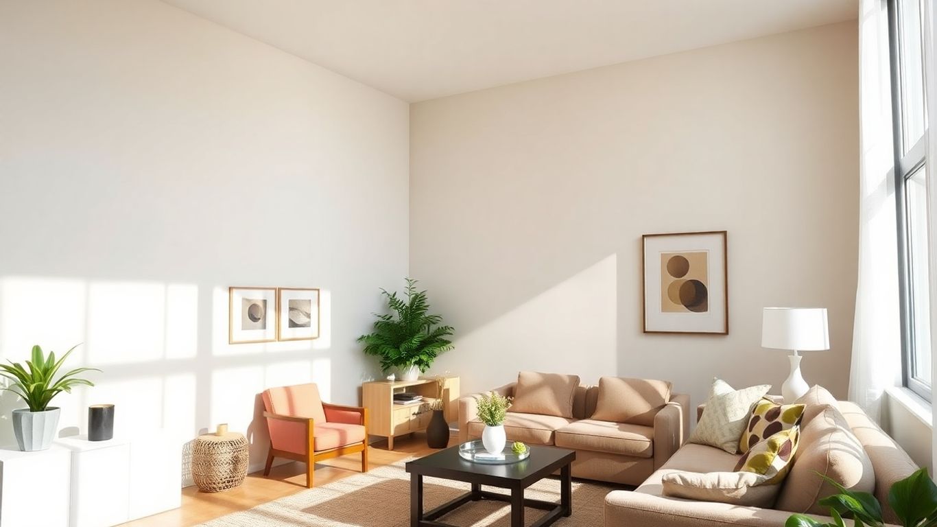 Living room walls with a satin paint finish.