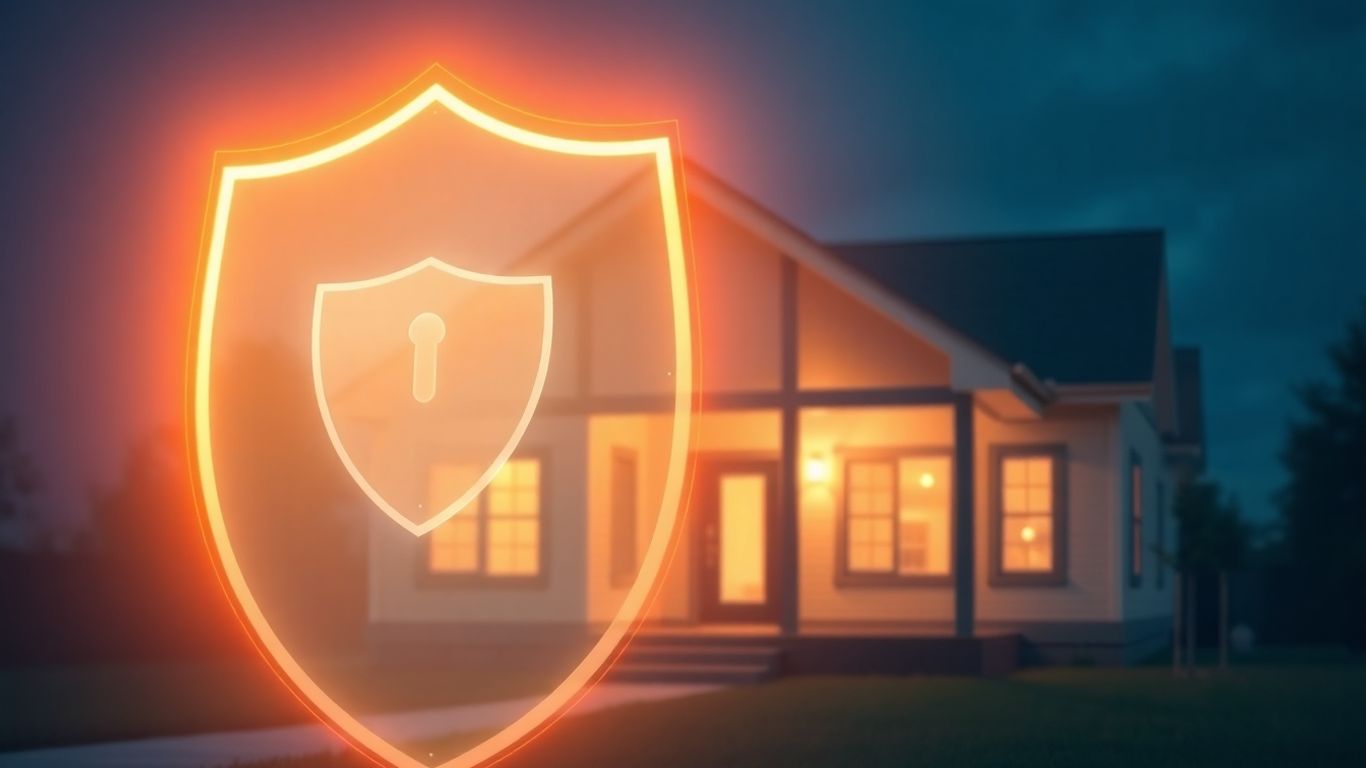 Casa segura con escudo protector brillante.