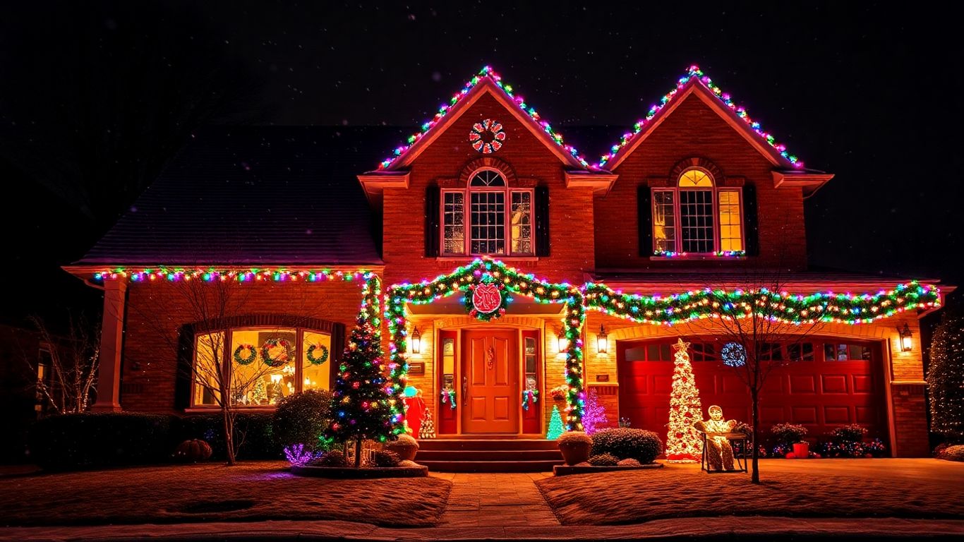 Professionally installed Christmas lights on a house in Oakville.
