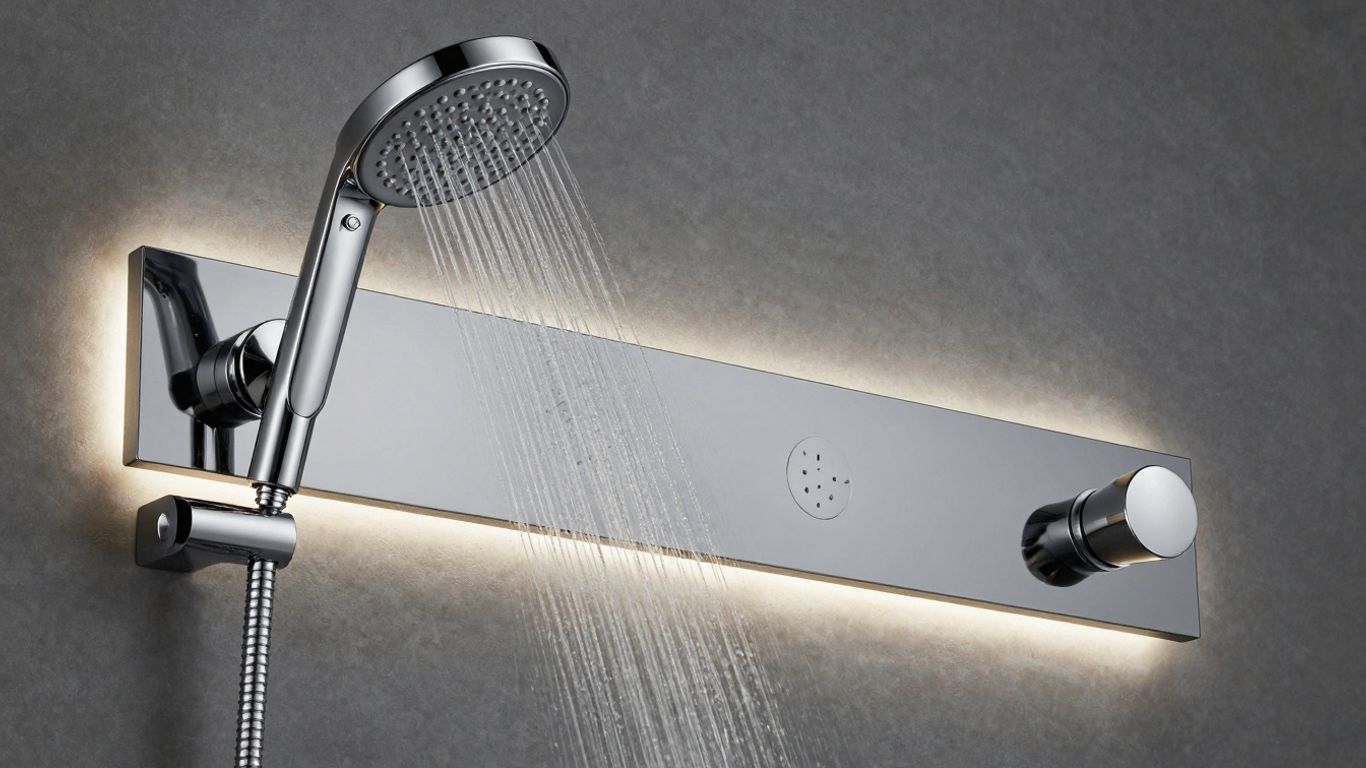 Modern LED wall-mount shower set with chrome finish.
