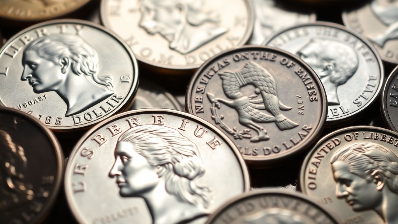 U.S. dollar coins: Sacagawea and Presidential series.