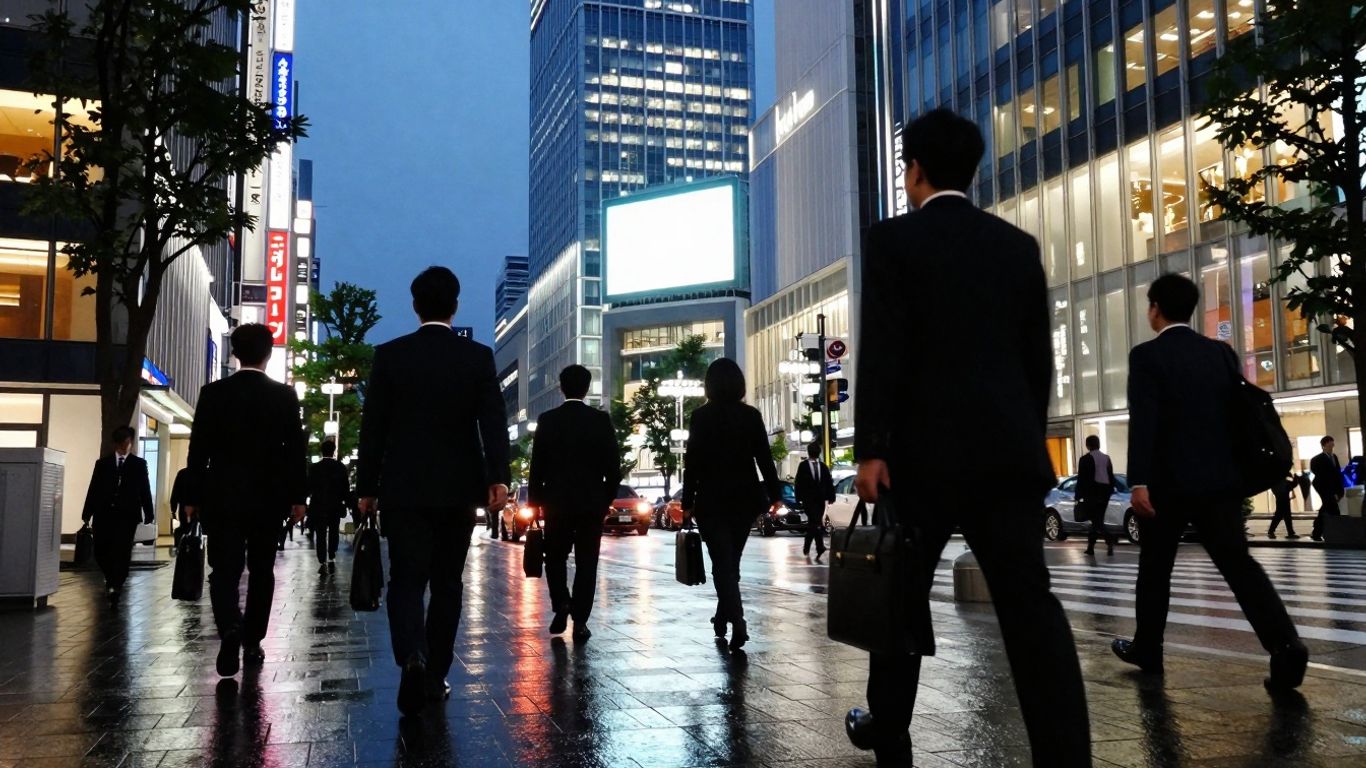 Tokyo street with business people and skyscrapers