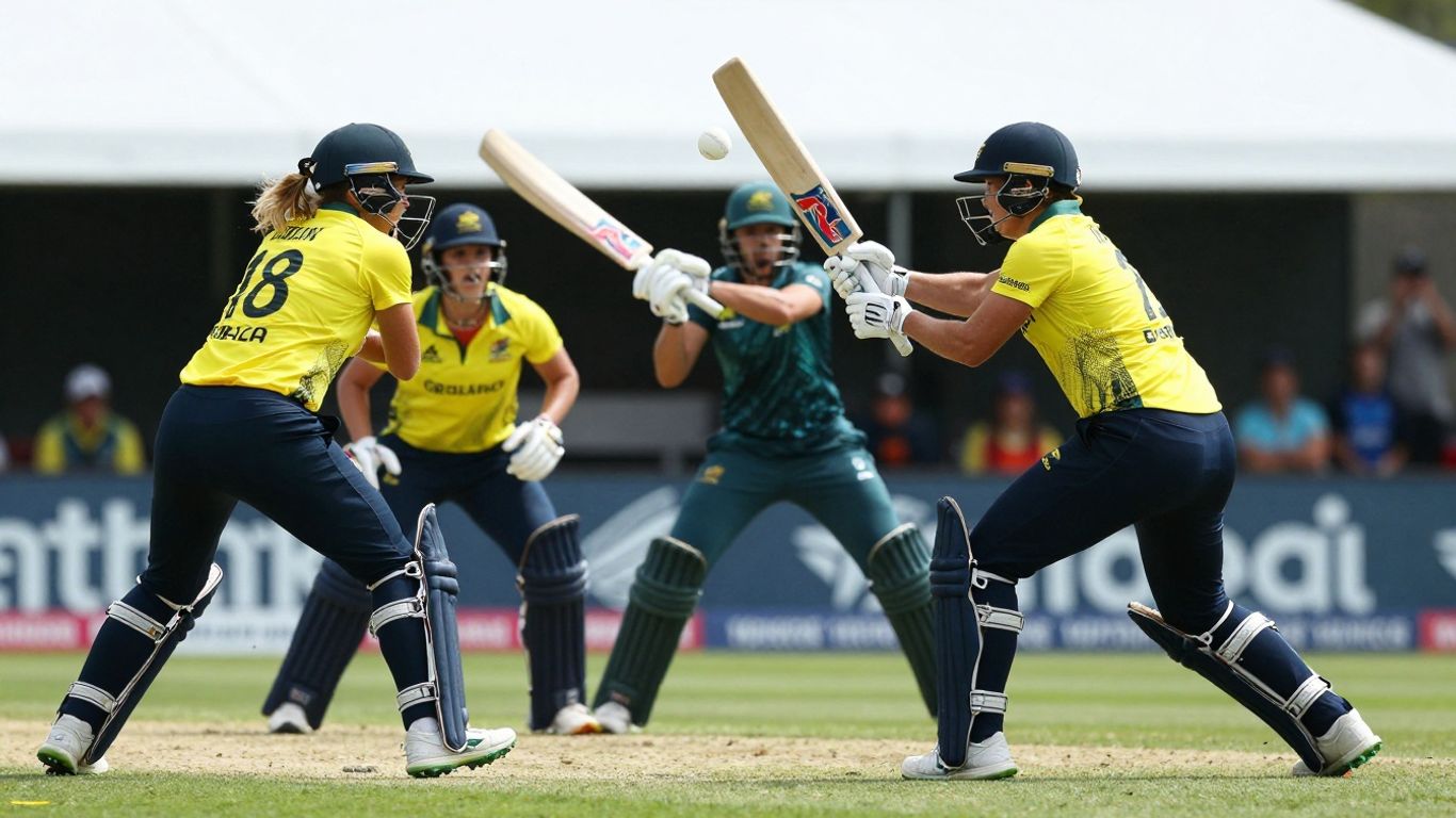 Australian women cricketers in action on a sunny day.
