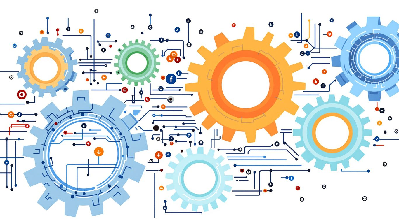 Interconnected gears and circuits illustration