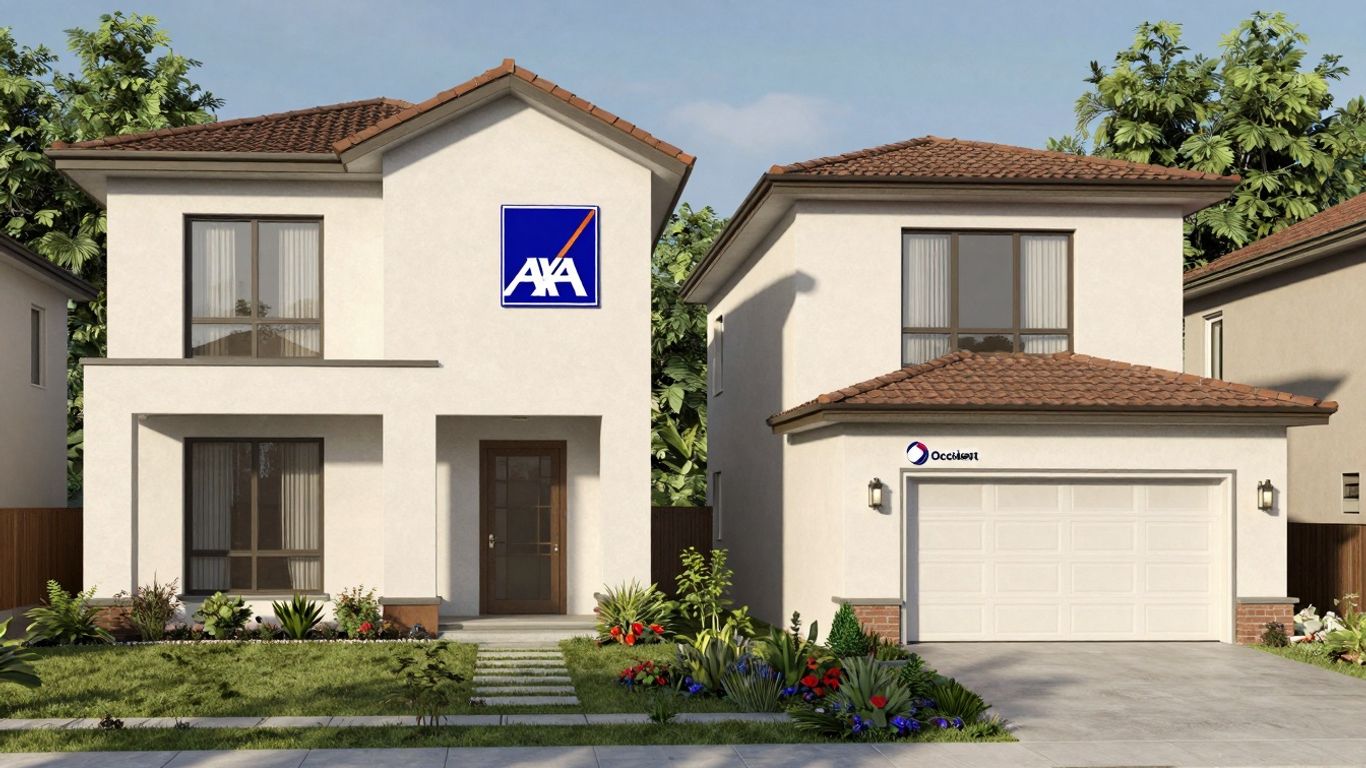 Comparación visual de casas con logos de AXA y Occident.