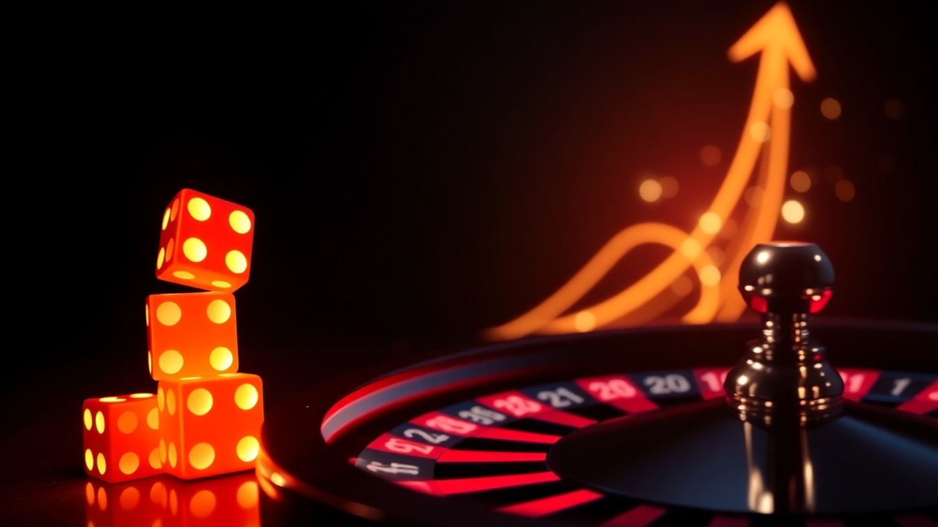 Casino growth with dice and roulette wheel.