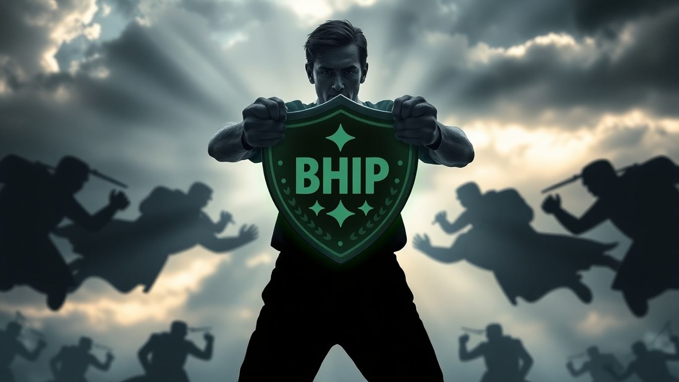 BHIP emblem protected from shadowy figures.