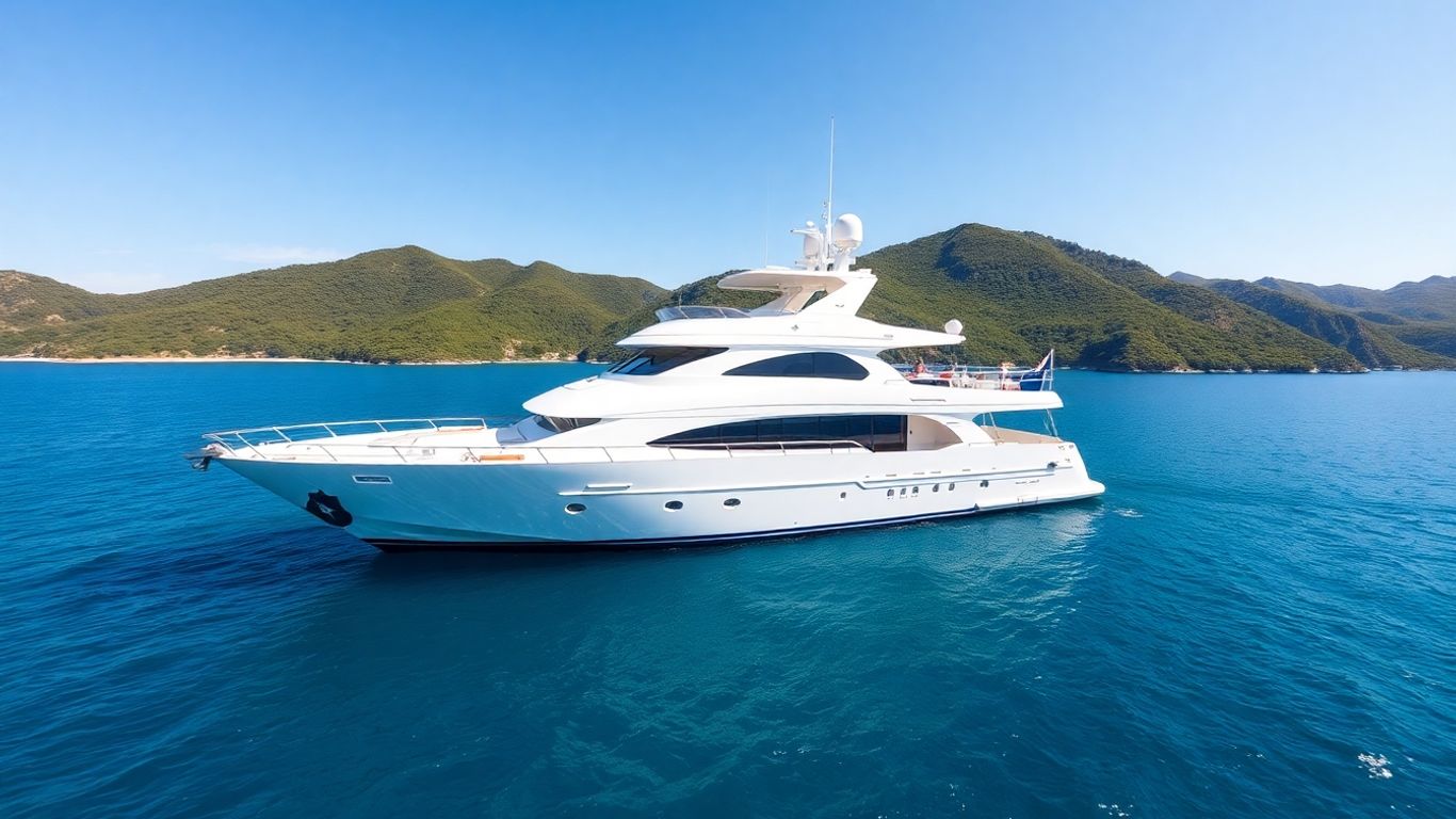 Luxury yacht sailing on a clear blue ocean.