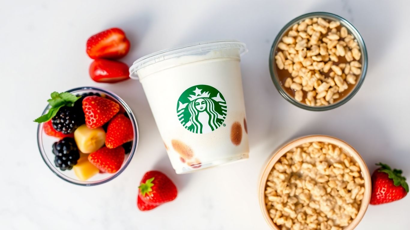 Healthy Starbucks breakfast food options arranged attractively.
