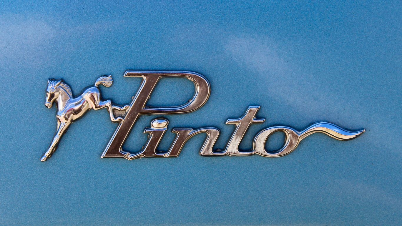 Chrome pinto emblem on blue background