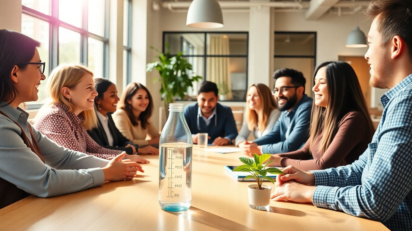People collaborating in a bright, modern office.