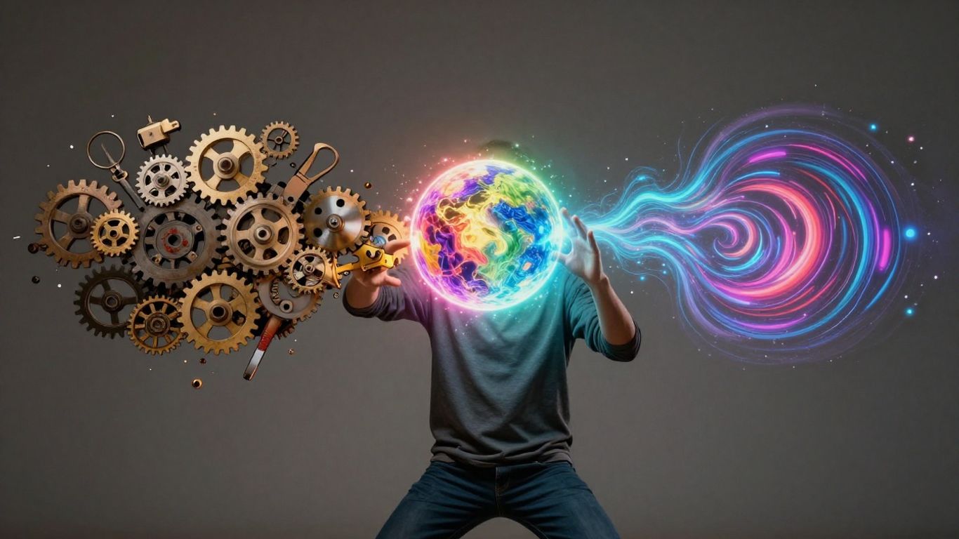 Person reaching for two paths: mastery and novelty.