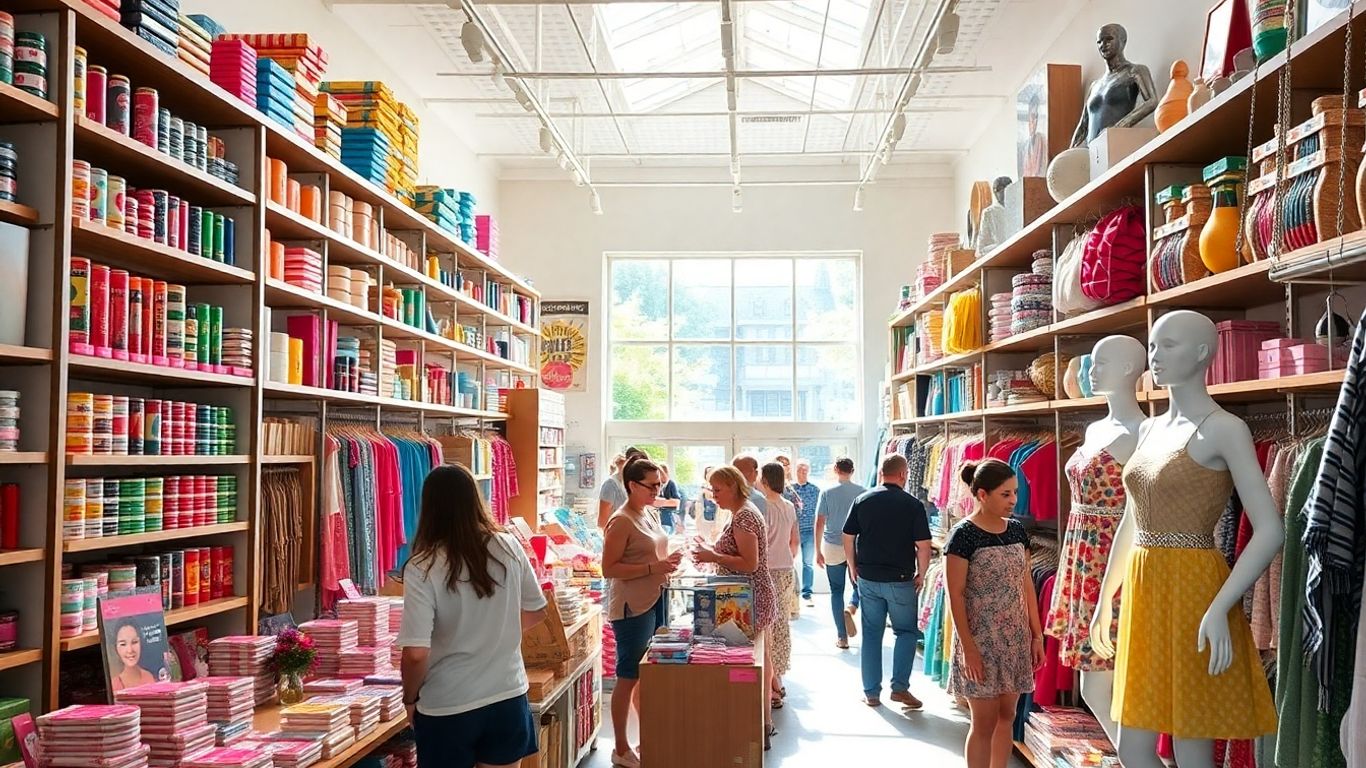 Magazin de retail cu produse diverse și clienți.