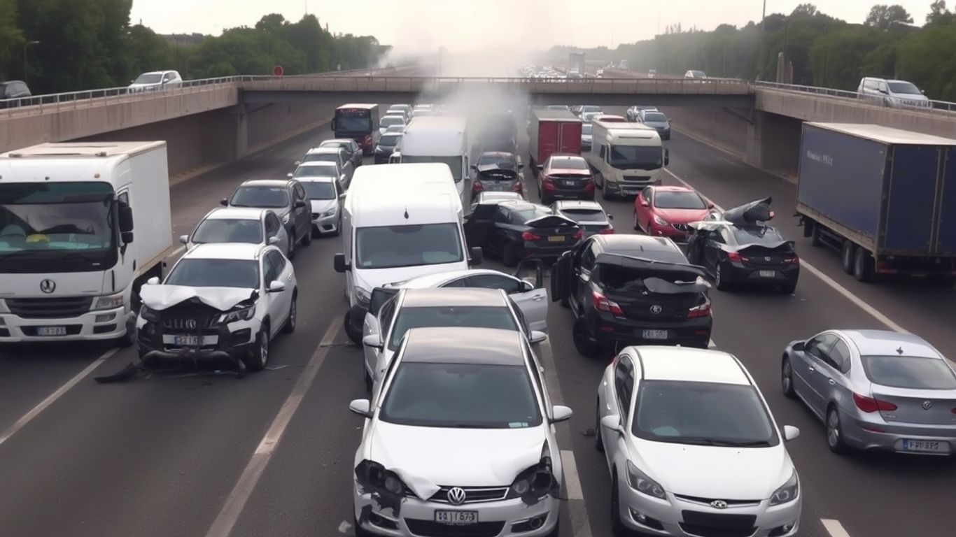 Carambolage sur l'A13 avec de nombreux véhicules accidentés.
