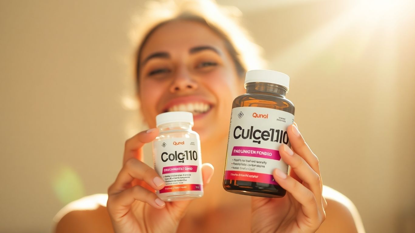 Person holding Qunol CoQ10 bottle with bright energy.