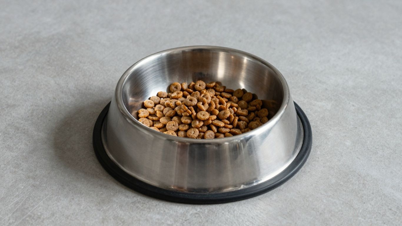Dog bowl with anti-slip base preventing spills.
