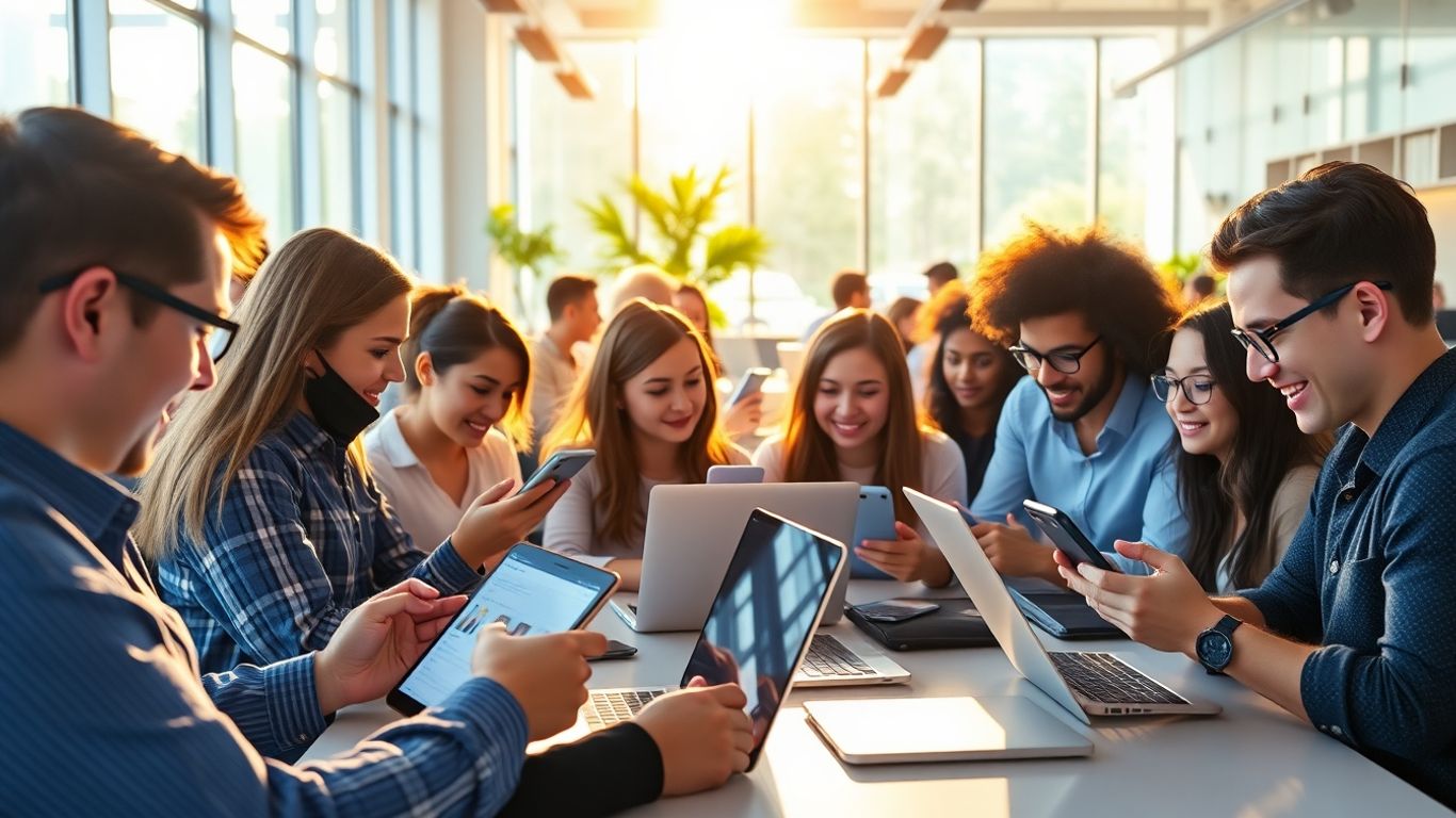 Profesionales trabajando en redes sociales para negocios locales.