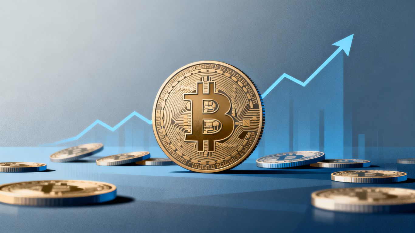 Bitcoin coin with fading altcoins and subtle upward trend.