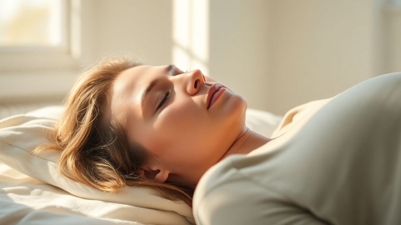 Person sleeping peacefully in a sunlit bedroom.
