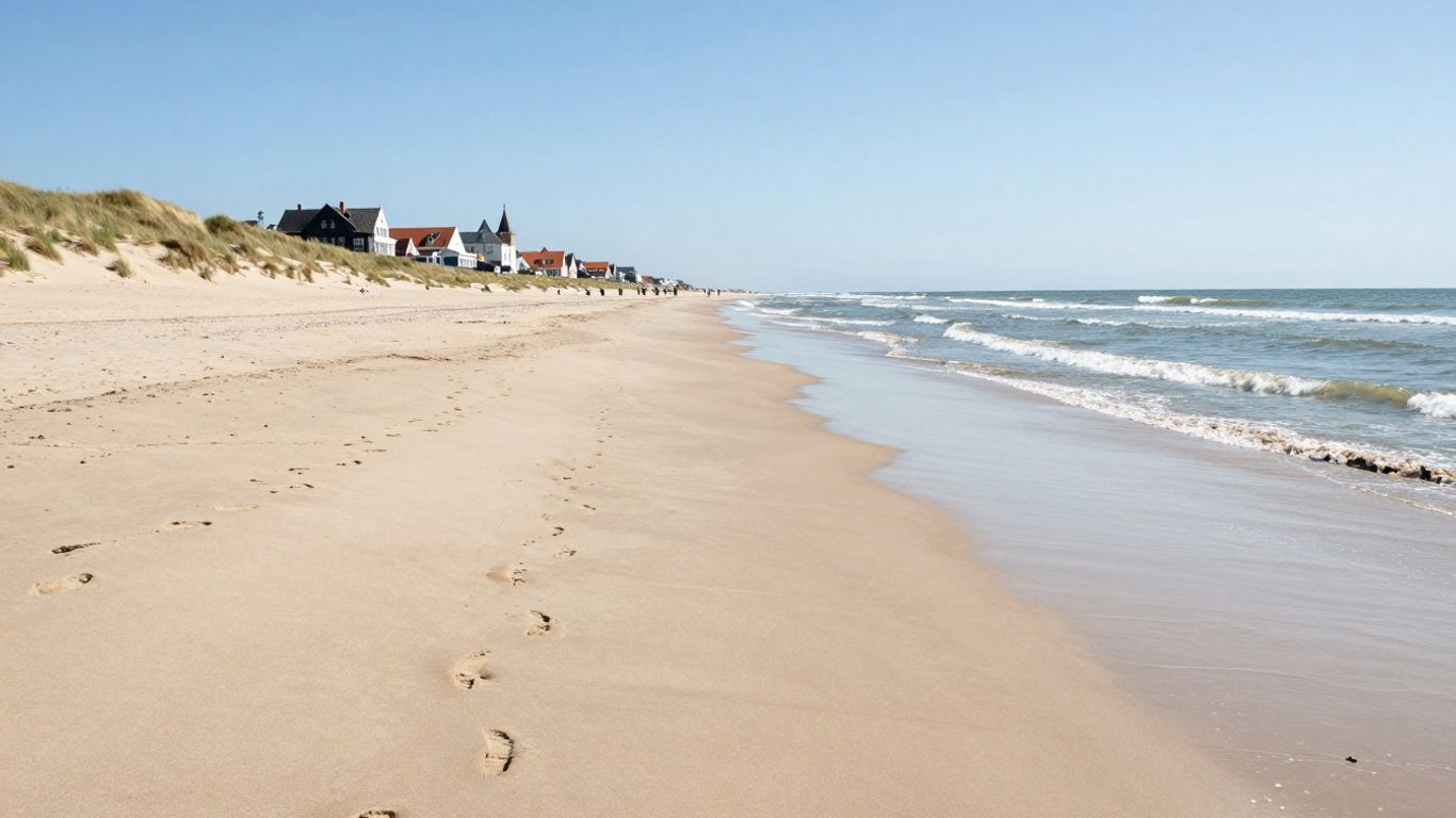 Strandwandeling tussen Noordwijk en Katwijk met golven en duinen.