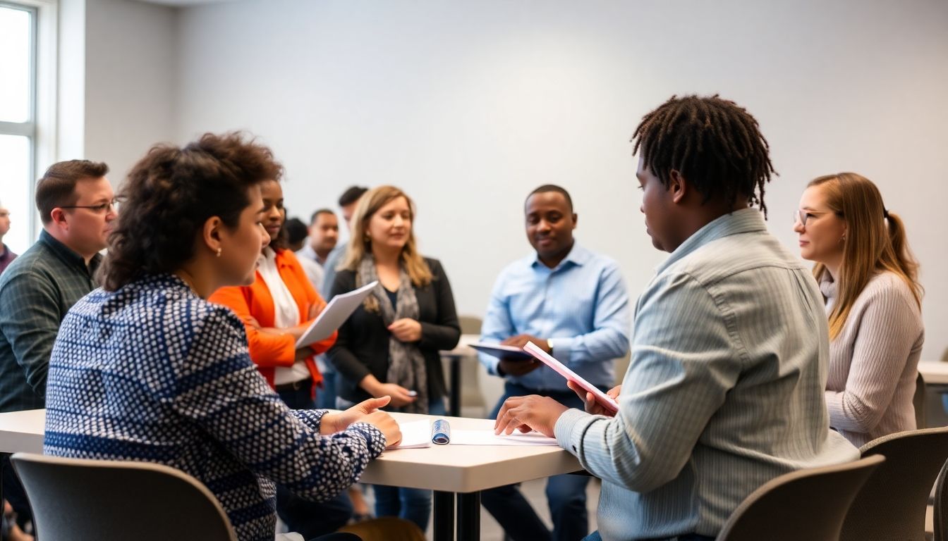 Adults in a workshop learning about professional development.