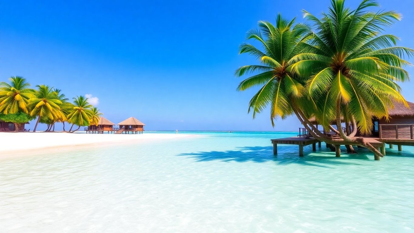 Maldives overwater bungalows and turquoise lagoon