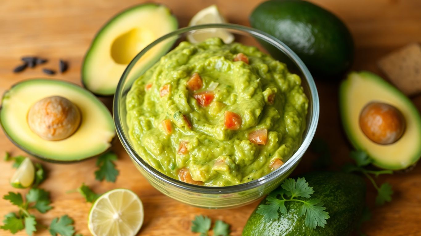 Bowl of guacamole with avocado, lime, cilantro