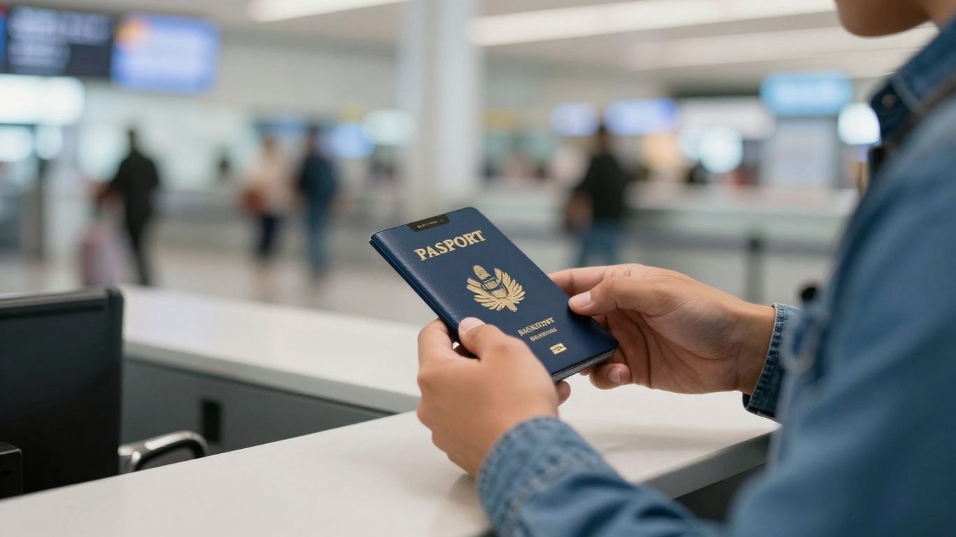 Person checking in for a flight at an airport counter.