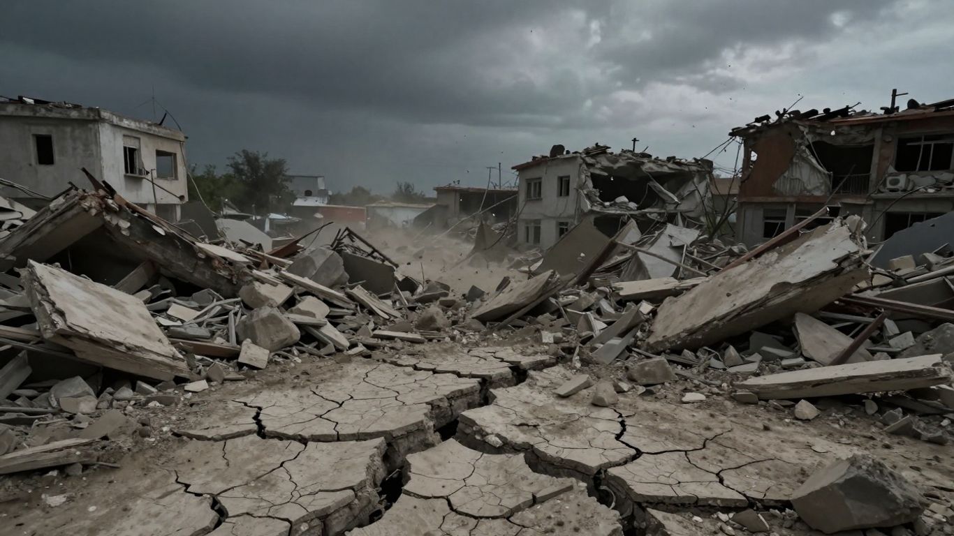 Beschadigde gebouwen na een aardbeving in Limburg.