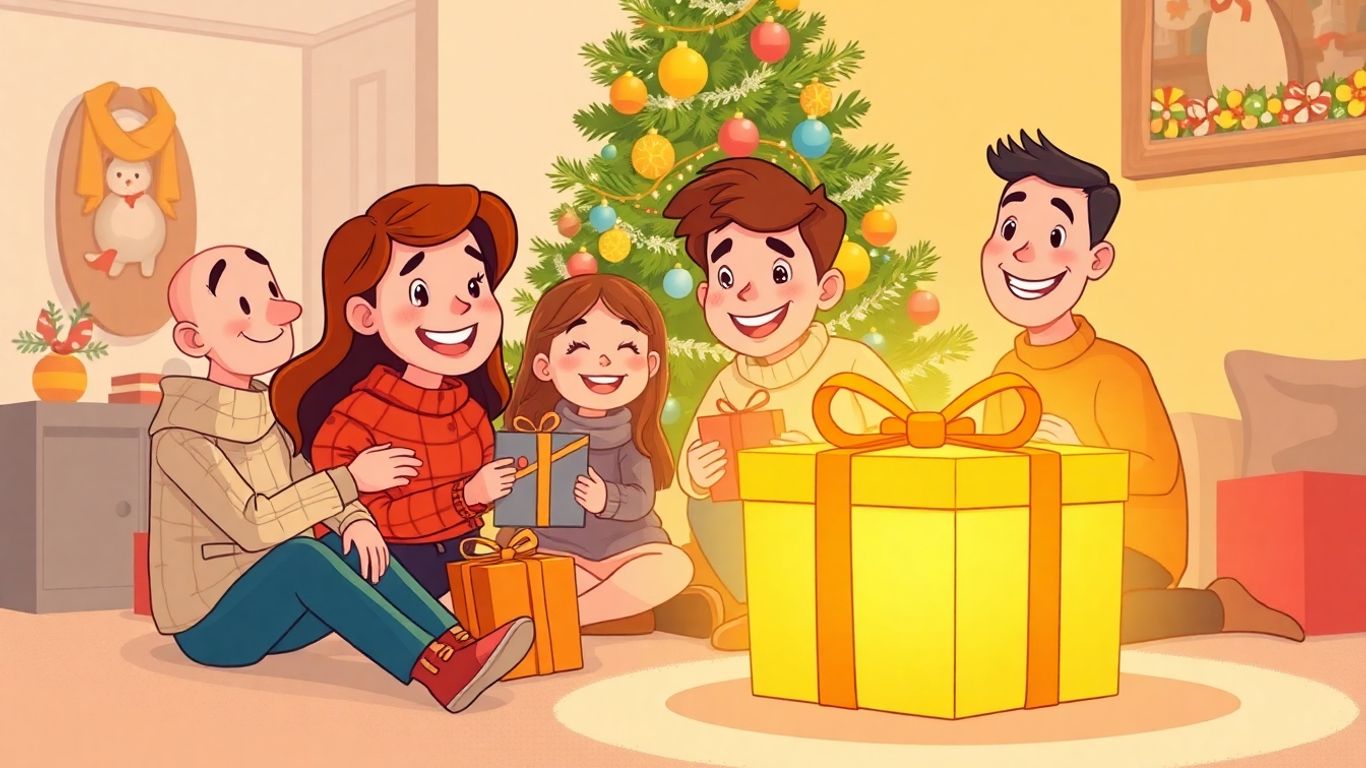 Holiday gifts and family celebrating