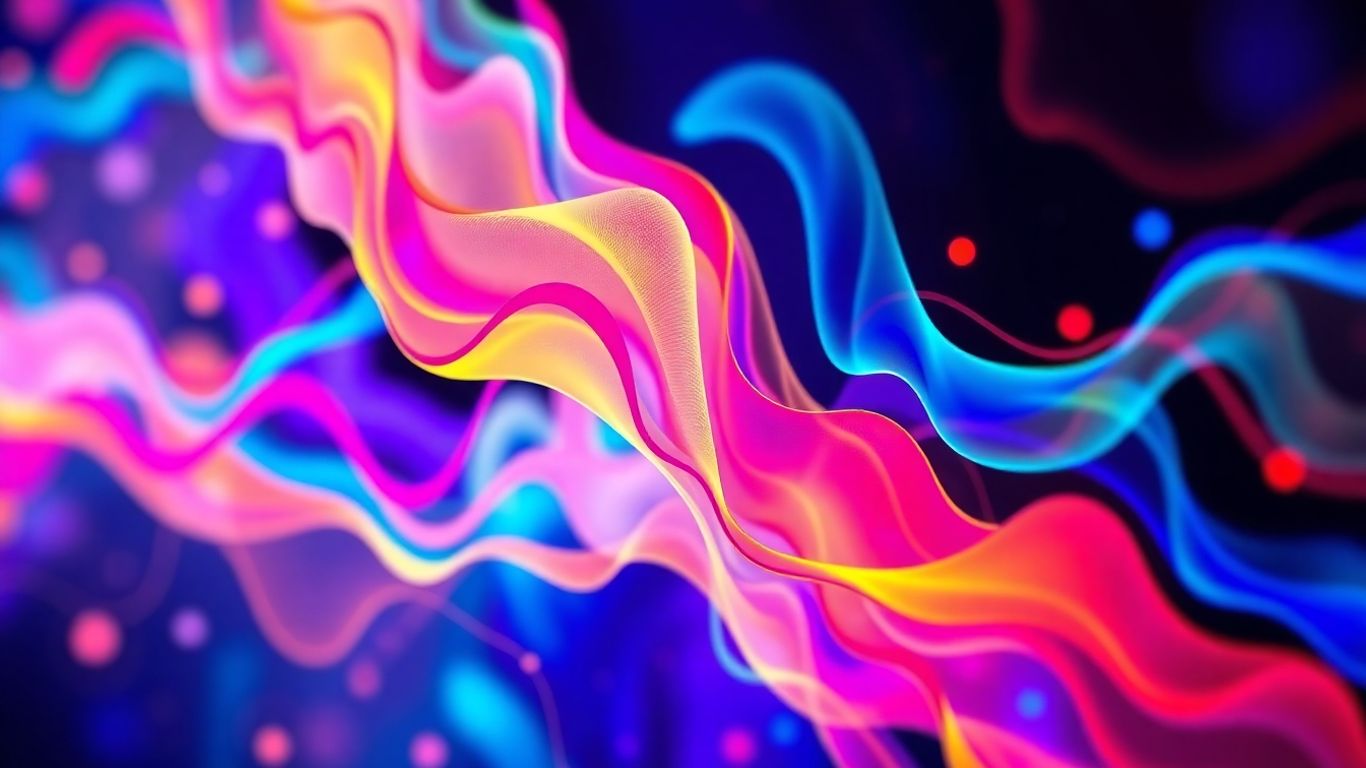 Colorful abstract patterns and fluid shapes.