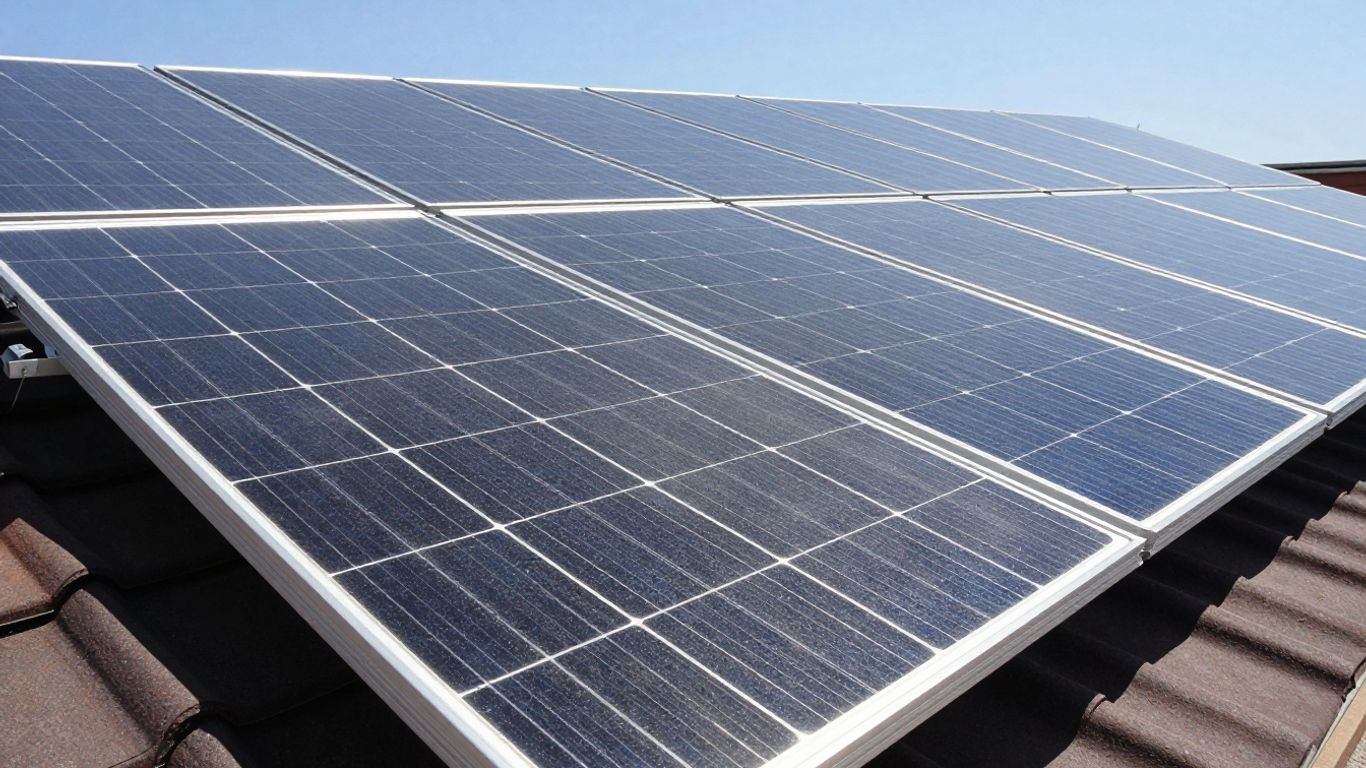 Panneaux solaires sur un toit sous le soleil.