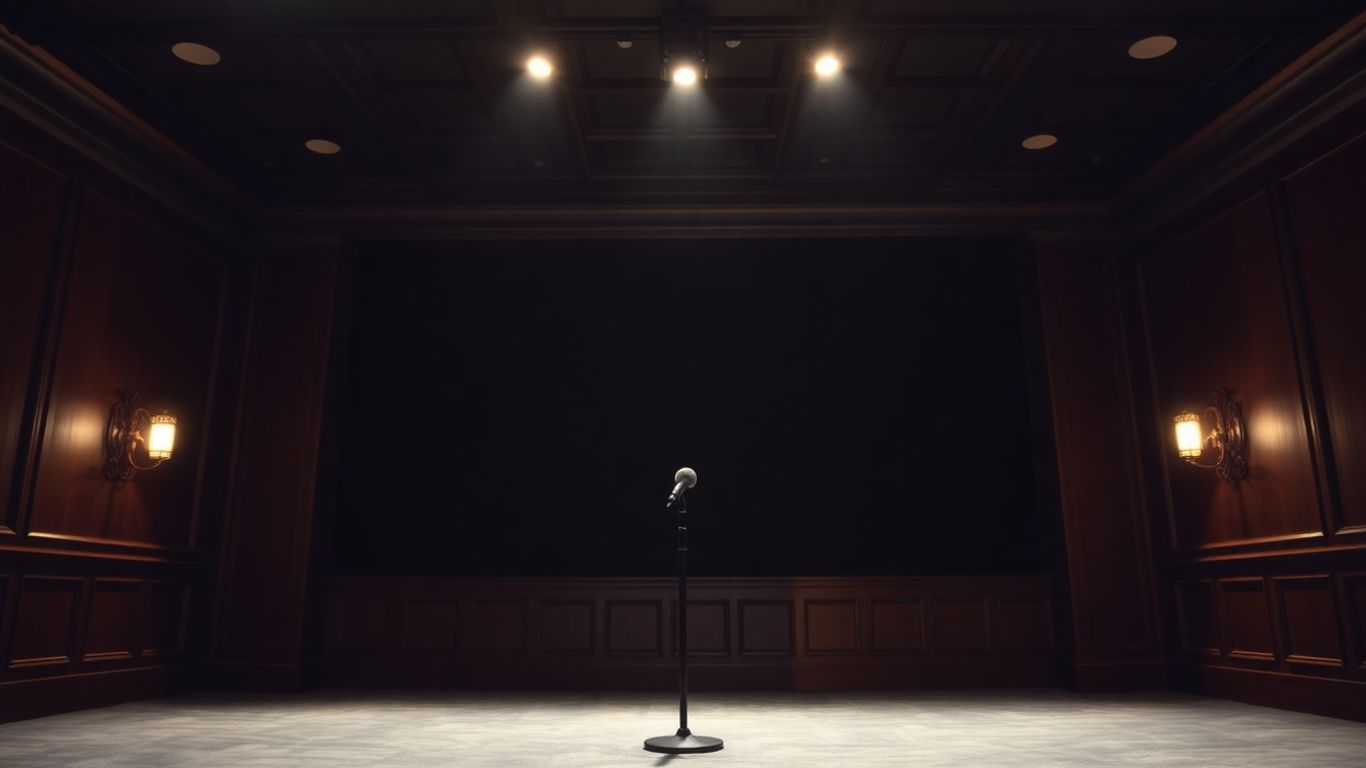 Joe Rogan's comedy club interior, empty stage.