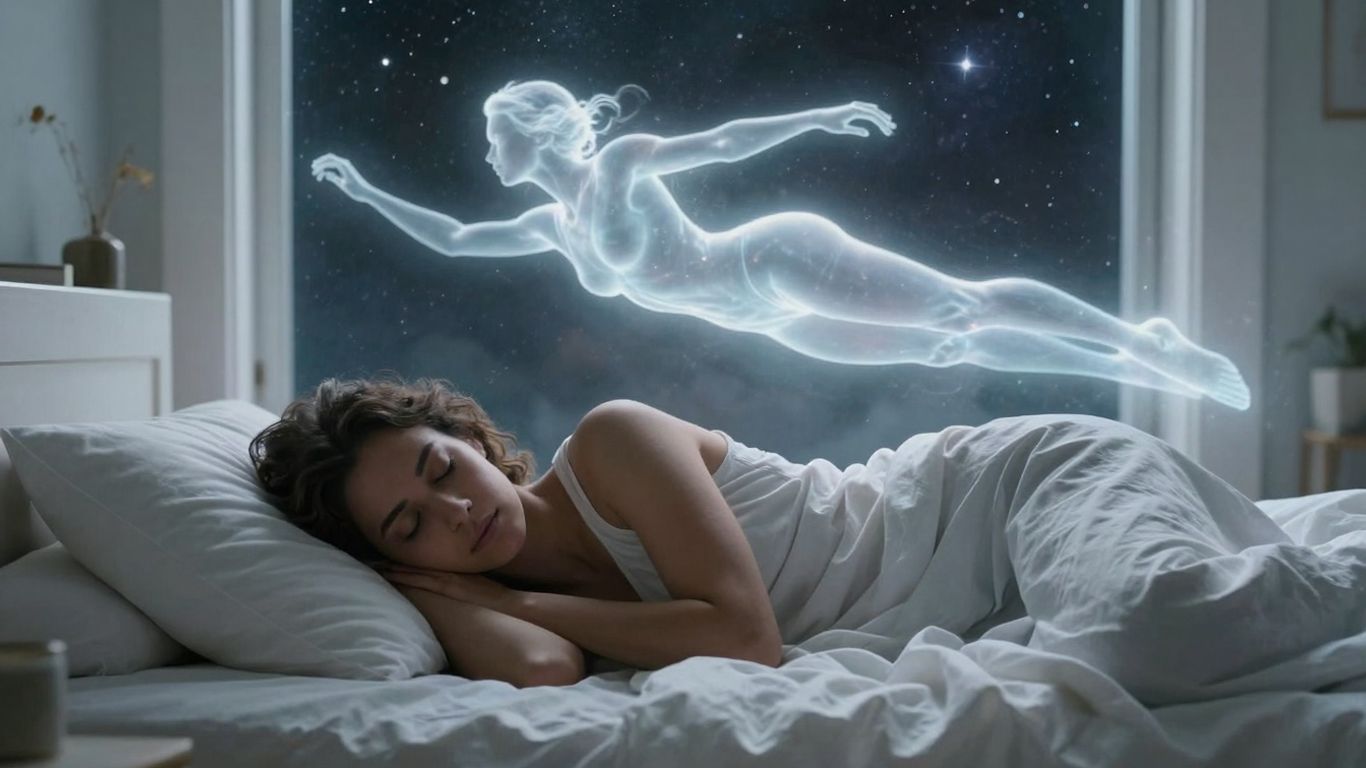Osoba wychodząca świadomie z ciała podczas podróży astralnej.