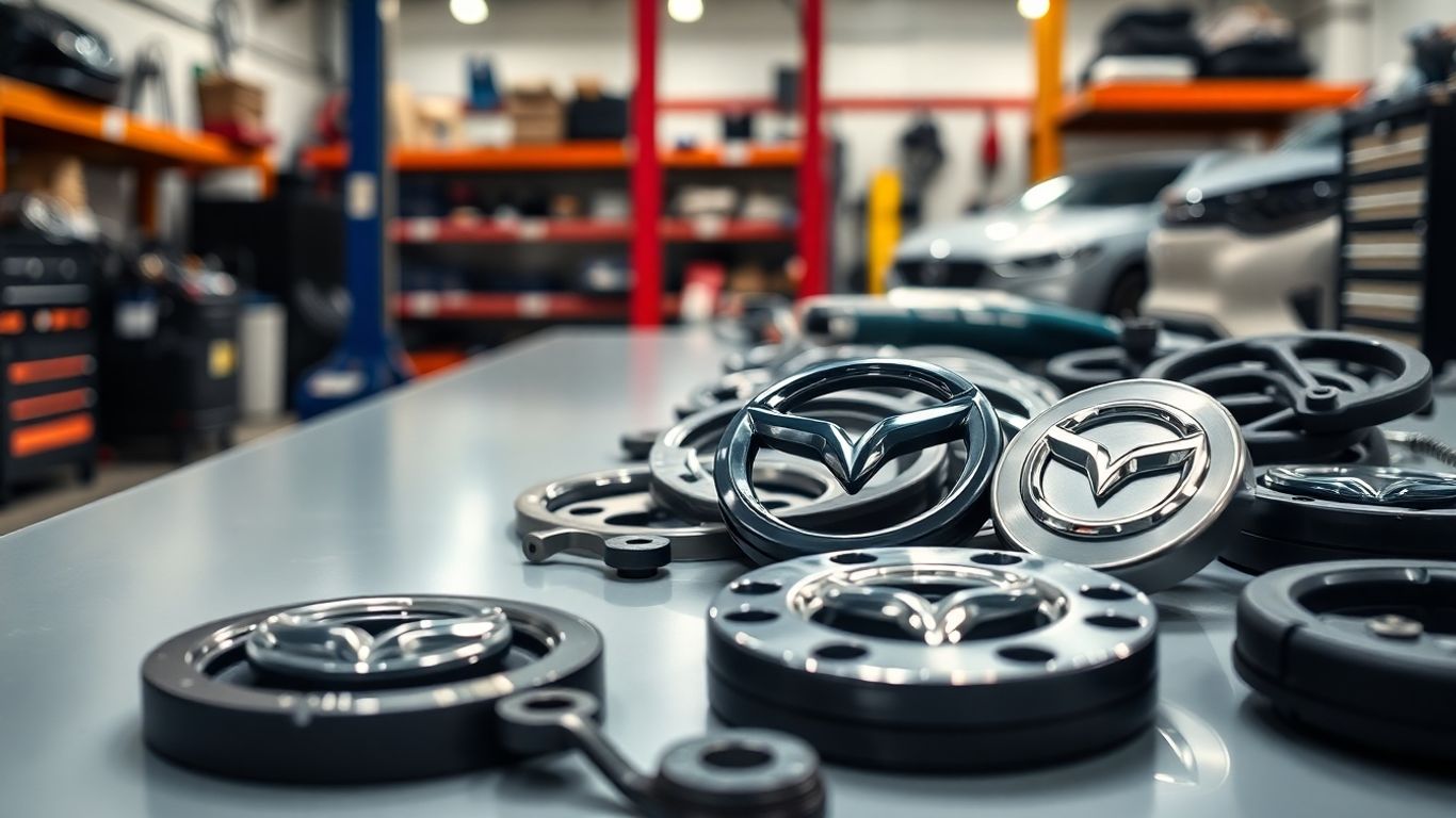 Mazda spare parts on a workshop table in Australia