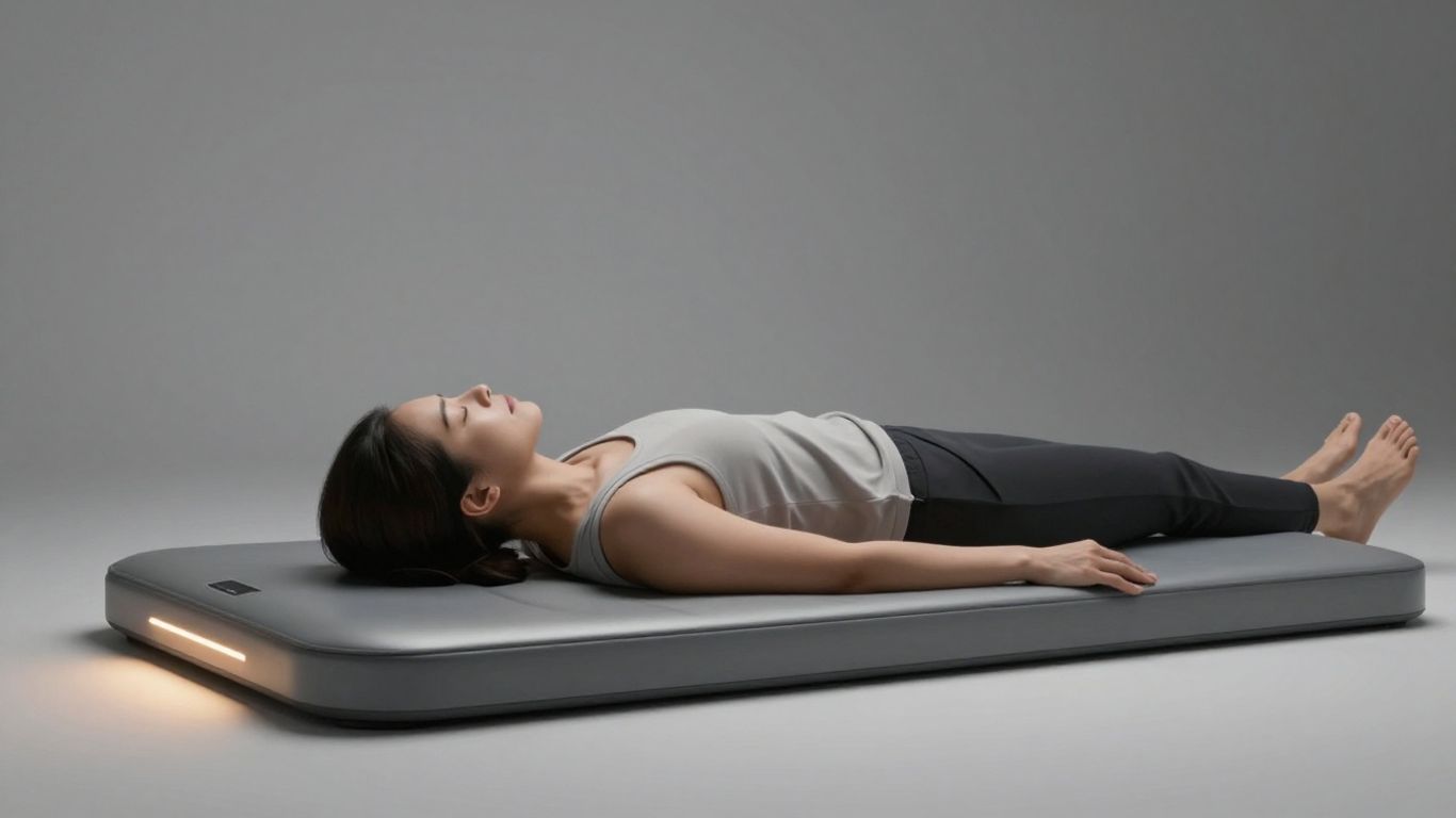 Person relaxing on a PEMF mat for wellness.