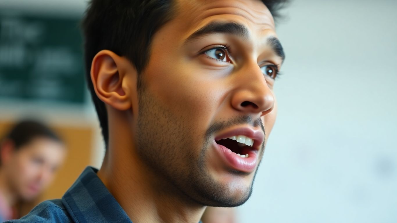 Person speaking confidently during a test.