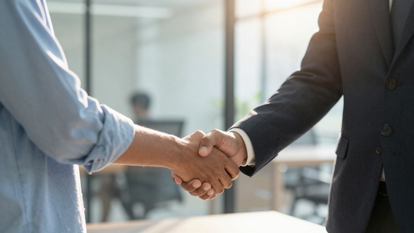 Handshake symbolizing partnership in Amazon seller services.