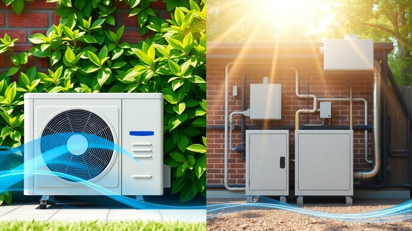 Heat pump and HVAC system comparison visual.