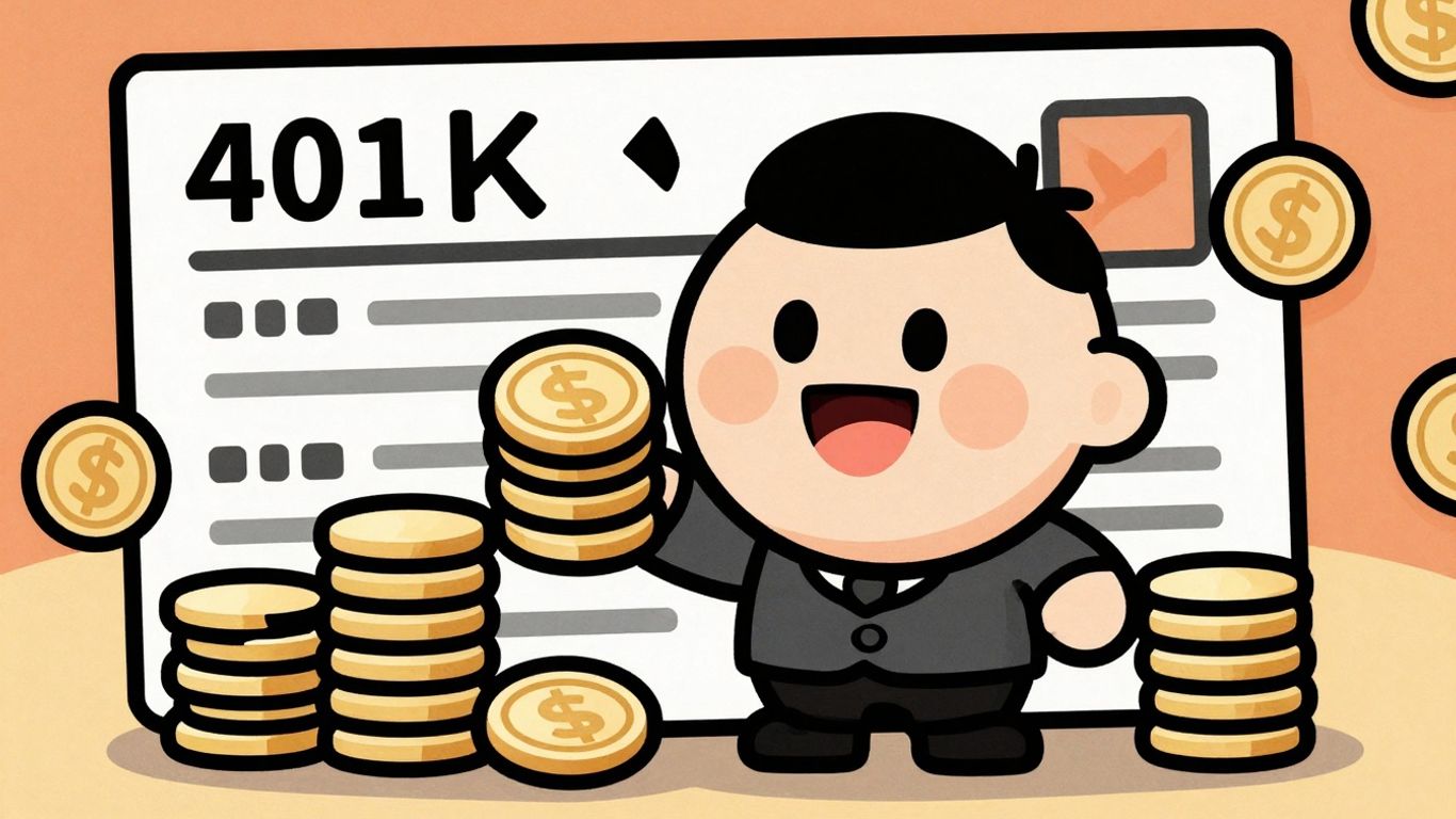 Cartoon character with 401(k) coins and plan