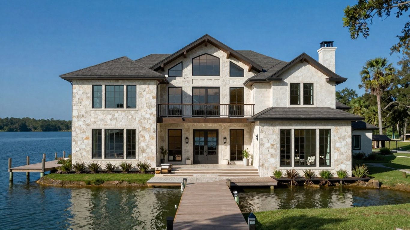 Lake LBJ custom home with waterfront and Hill Country design.